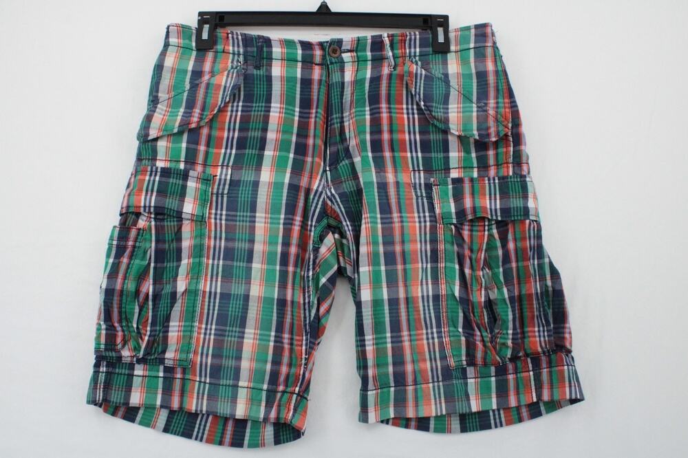 VTG Polo Ralph Lauren Cargo Shorts Mens 34 Madras Plaid Gorpcore Casual Pockets